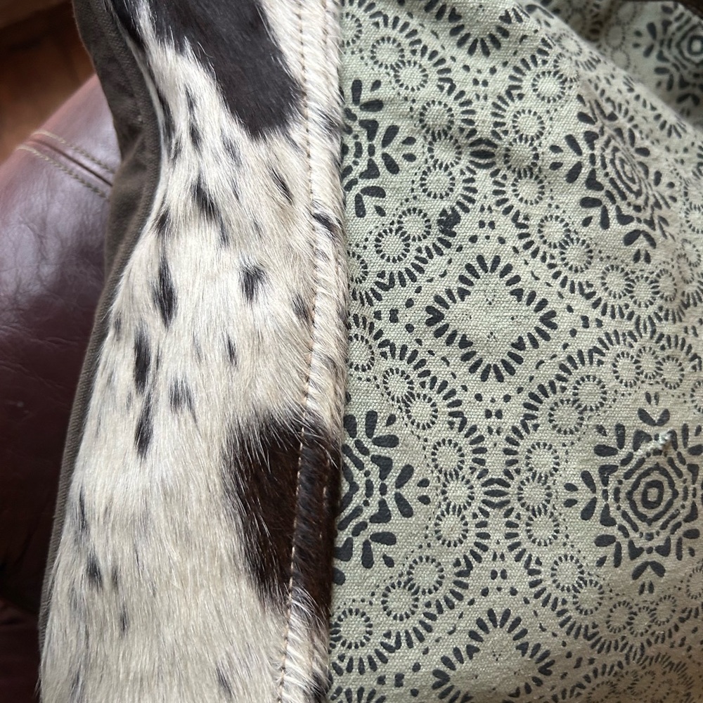 Myra Bag Cowhide, Leather and canvas tote Brown and turquoise Patterned Tote - Picture 3 of 9